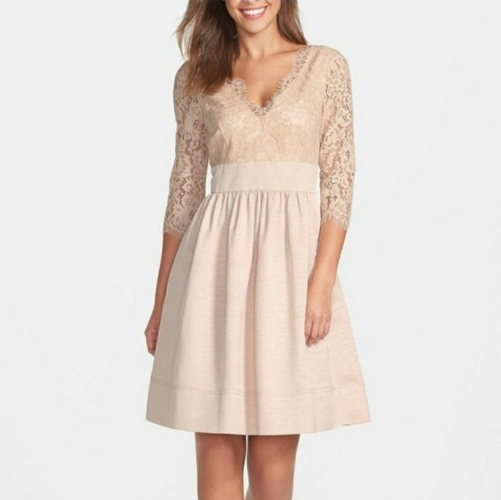 NEW Eliza J Cream Lace Empire Waist Faille Dress 12